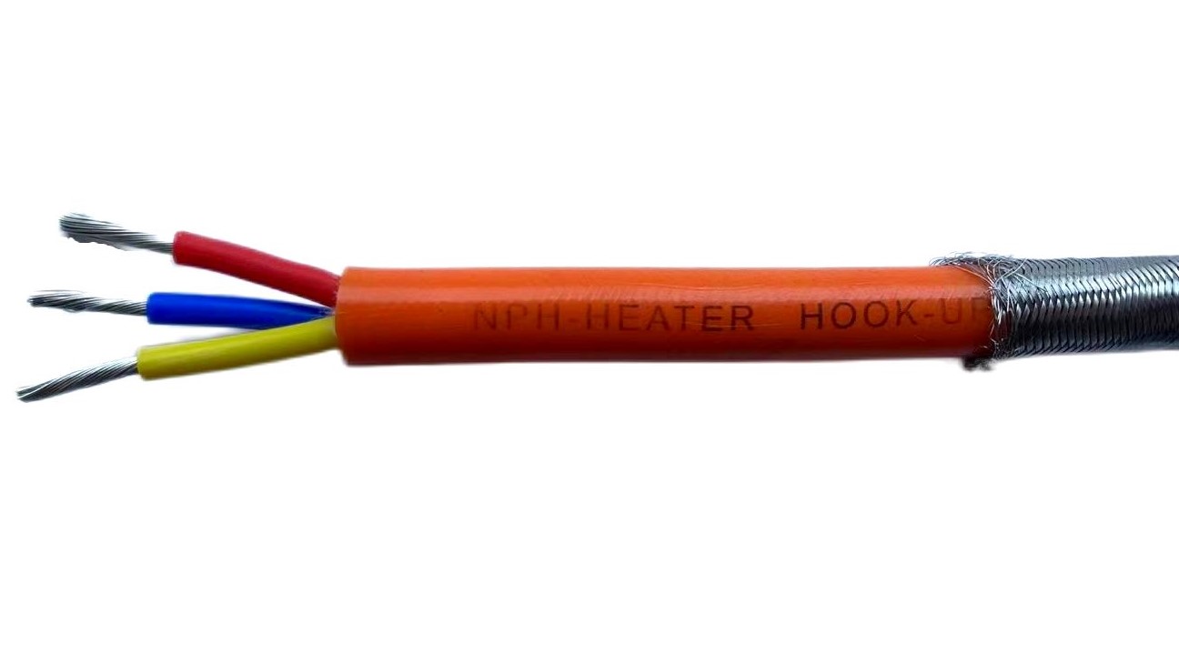 High Temp Silicone Rubber Heater Hook-Up Cable-14 AWG-2 Conductor with Ground and S.Steel Overall Shield-CR